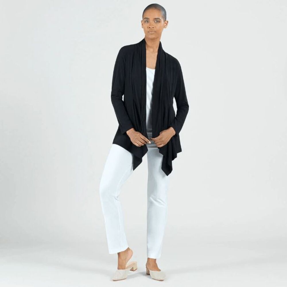 Clara Sun Woo Drape Tunic Cardigan Lightweight Travel Knit Black Large